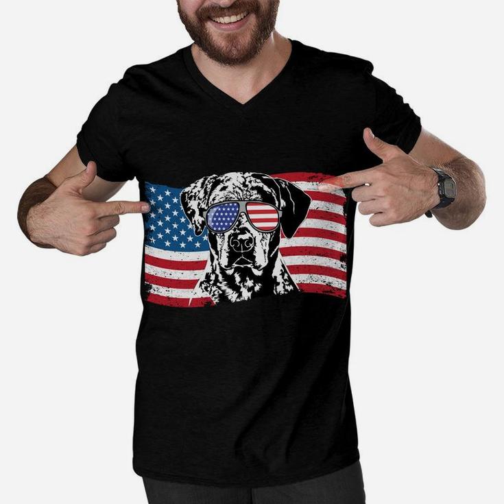 Proud Catahoula Leopard Dog Dad American Flag Patriotic Dog Men V-Neck Tshirt