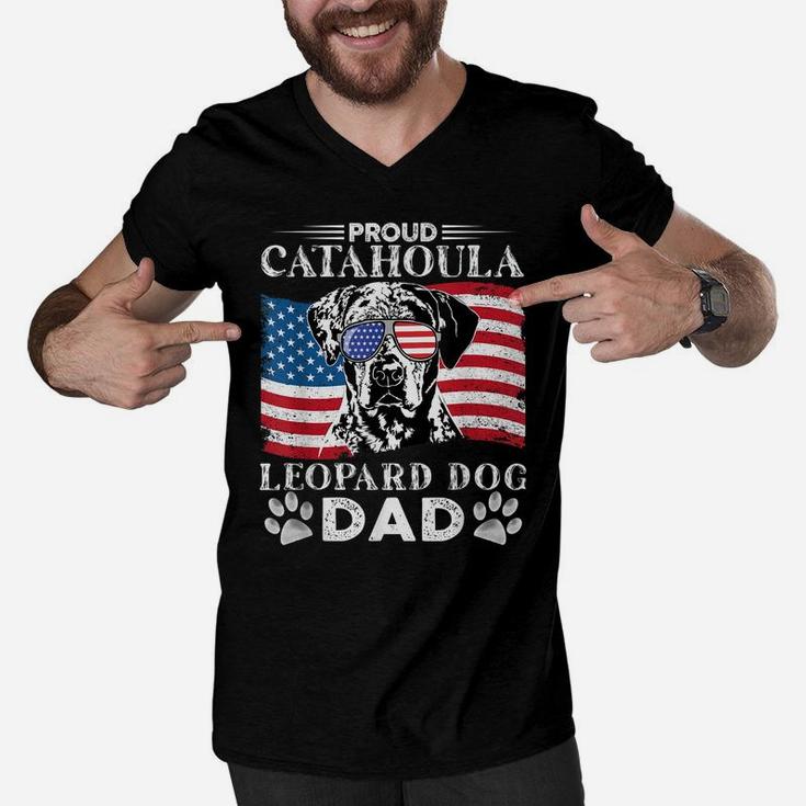 Proud Catahoula Leopard Dog Dad American Flag Patriotic Dog Men V-Neck Tshirt