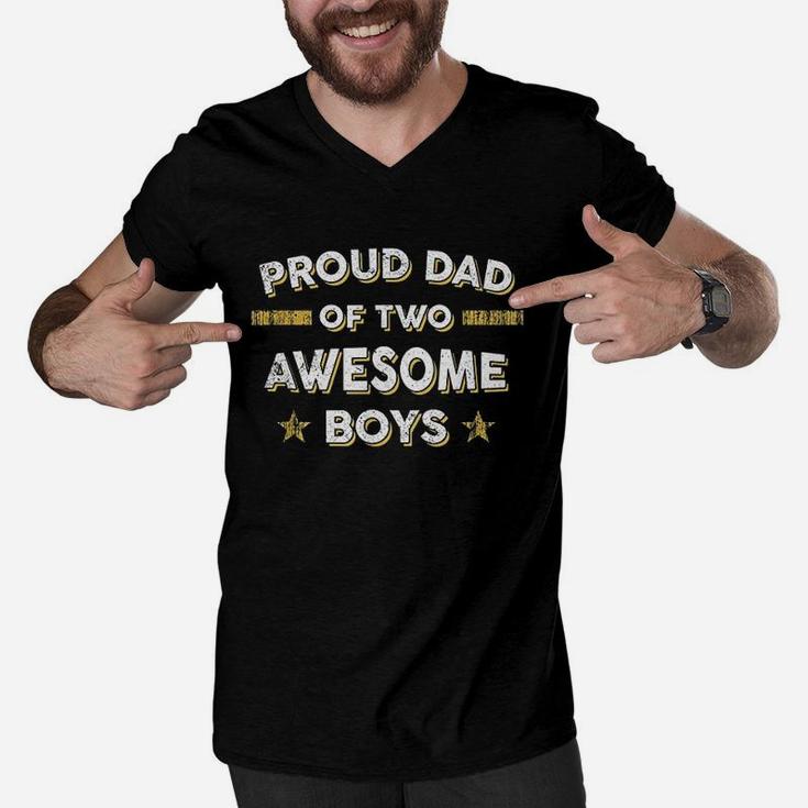 Proud Dad Of 2 Two Awesome Boys Men V-Neck Tshirt