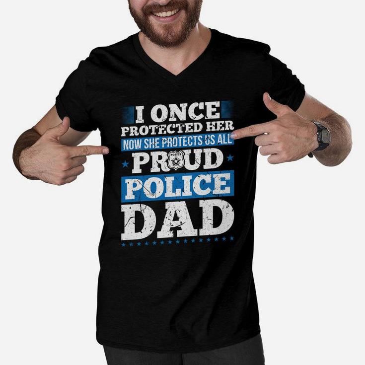 Proud Dad Police Officer Daughter Support Thin Blue Line Sweatshirt Men V-Neck Tshirt