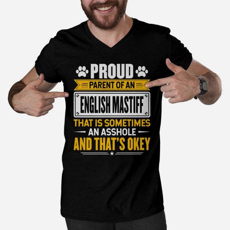 Proud Parent Of An English Mastiff Funny Dog Owner Mom & Dad Men V-Neck Tshirt