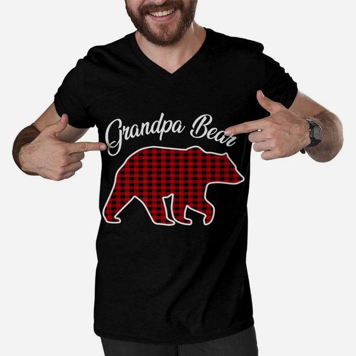 Red Plaid Grandpa Bear Matching Christmas Pajama Family Men V-Neck Tshirt