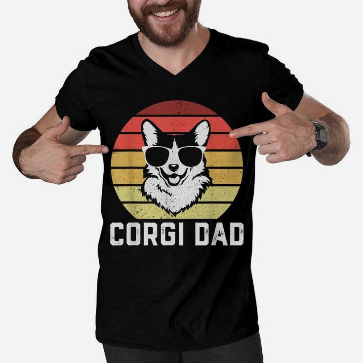 Retro Corgi Dad Shirt Funny Pembroke Welsh Corgi Dog Dad Men V-Neck Tshirt