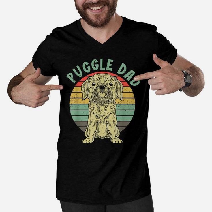 Retro Dog Lover Puggle Dad Pet Animal Dog Owner Cute Puggle Men V-Neck Tshirt