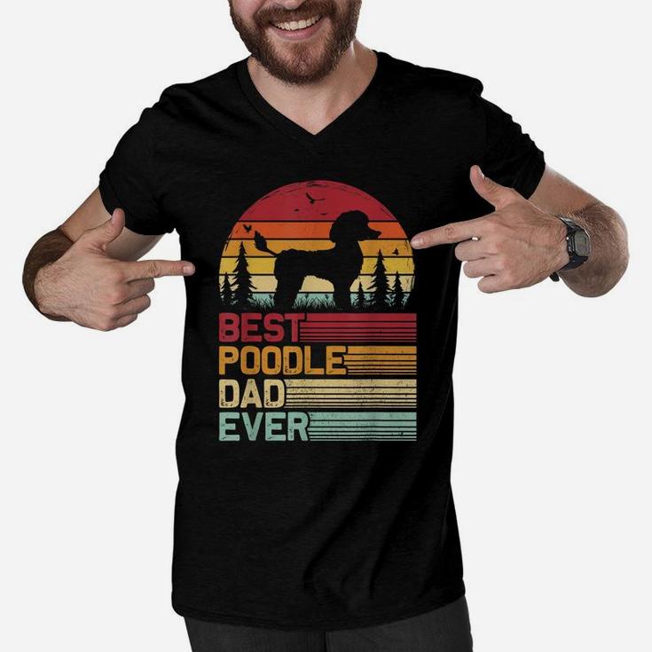 Retro Vintage Best Poodle Dad Ever Fathers Day Men V-Neck Tshirt