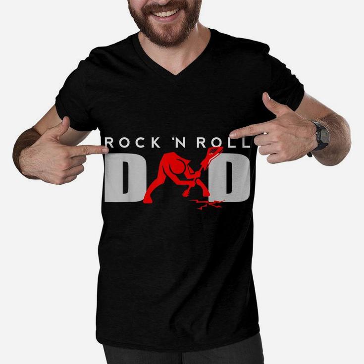 Rock N Roll Dad Fathers Day - Vintage Guitar Player Gift Men V-Neck Tshirt