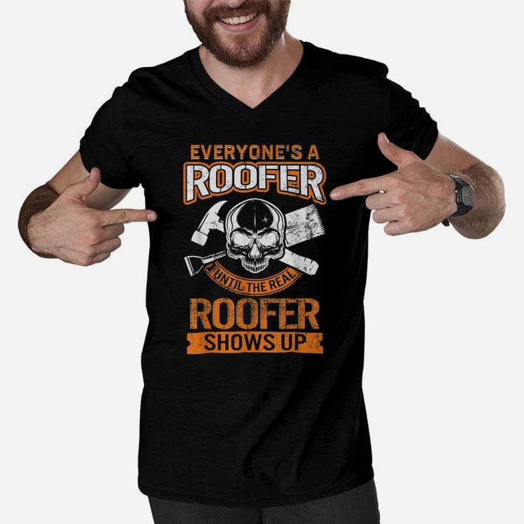 Roofer Shows Up Fathers Day For Him Dad Papa Grandpa Roofing Men V-Neck Tshirt