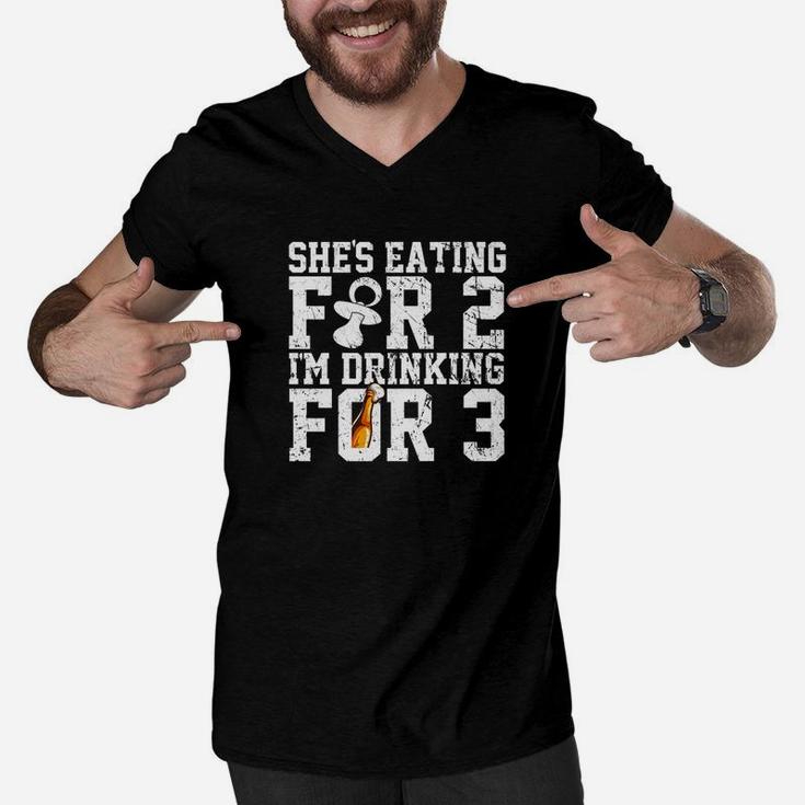 Shes Eating For Two Im Drinking For Three New Dad Men V-Neck Tshirt