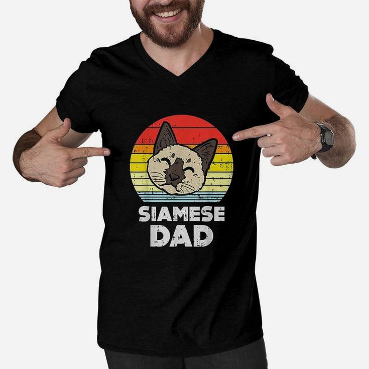 Siamese Cat Dad Sunset Retro Pet Lover Owner Daddy Men Men V-Neck Tshirt