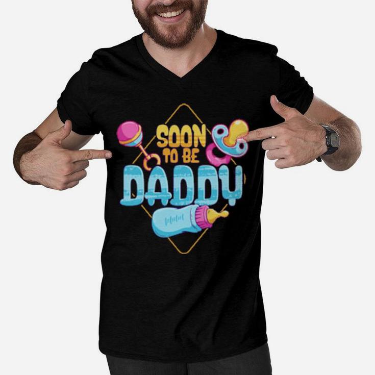 Soon To Be Daddy Pregnancy Announcement Dad To Be Men V-Neck Tshirt