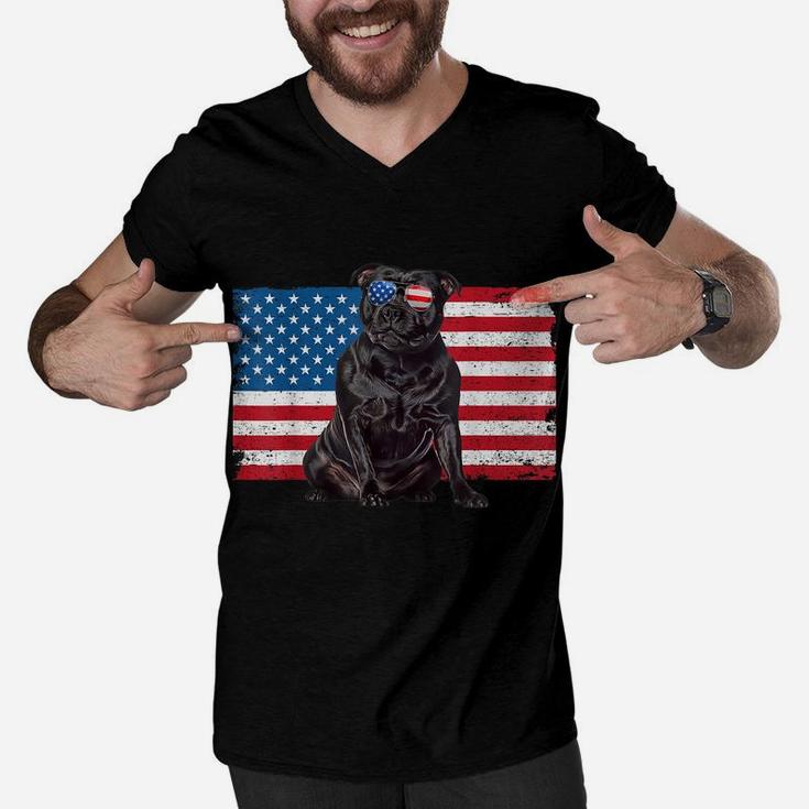 Staffordshire Bull Terrier Dog American Flag Staffie Mom Dad Men V-Neck Tshirt