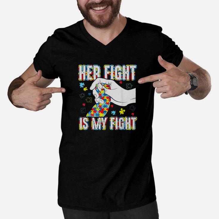 Support Daughterher Fight Is My Fight Autism Mom And Dad Men V-Neck Tshirt