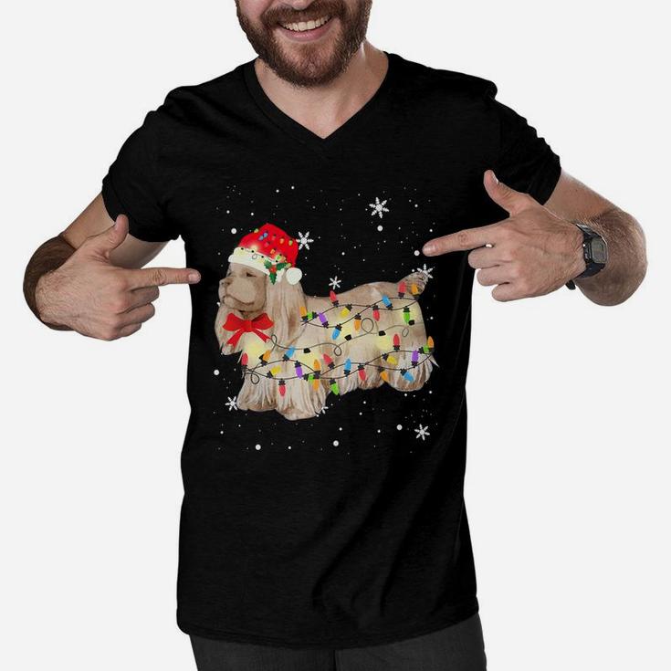 Sussex Spaniel Dog Christmas Light Xmas Mom Dad Gifts Men V-Neck Tshirt