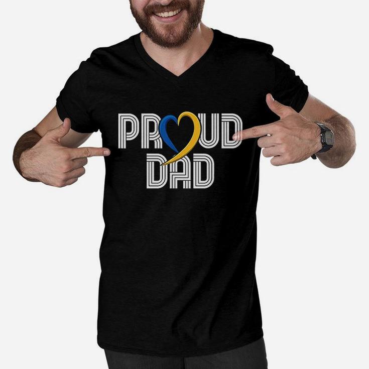 Syndrome Dad  Blue Yellow Ribbon Special Needs Gift Men V-Neck Tshirt