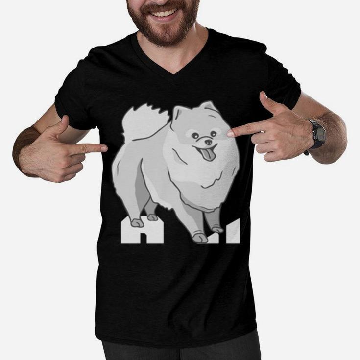 The Pomfather - Pom Father Funny Dog Dad Pomeranian Lover Men V-Neck Tshirt