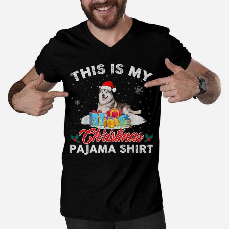 This Is My Christmas Pajama Siberian Husky Dog Mom Dad Men V-Neck Tshirt
