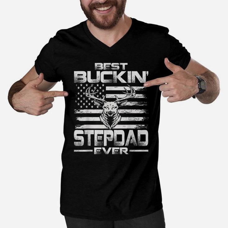 Usa Flag Best Buckin' Stepdad Ever Deer Hunting Men V-Neck Tshirt