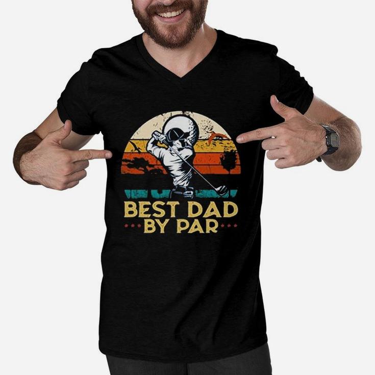 Vintage Best Dad By Par Father Day Golfing Golfers Retro Sunset Gift Men V-Neck Tshirt
