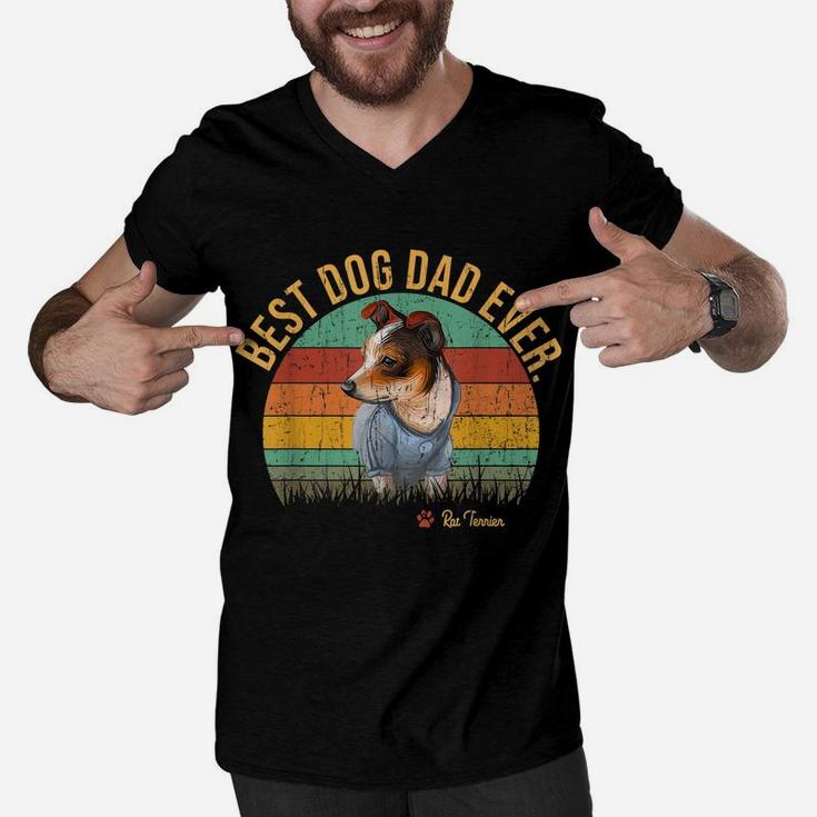 Vintage Best Rat Terrier Dad Ever Father's Day Gift For Dog Men V-Neck Tshirt