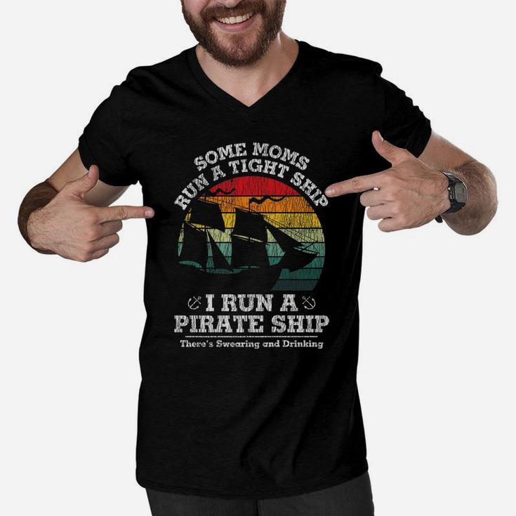 Vintage I Run A Pirate Ship Mom Dad Family Matching Mother Men V-Neck Tshirt