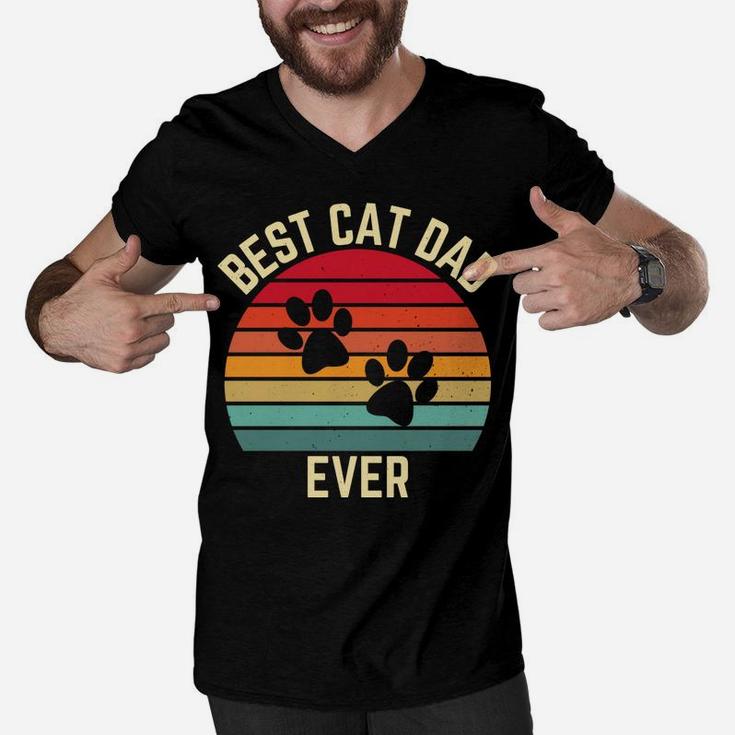 Vintage Retro Sunset Best Cat Dad Ever Kitten Lovers Gift Men V-Neck Tshirt
