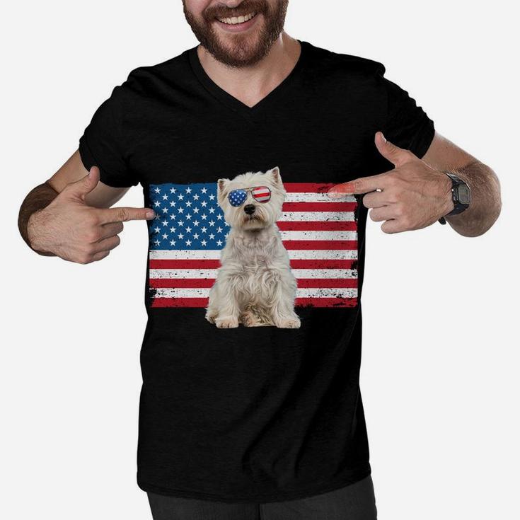 Westie Dad Usa American Flag Dog Lover Owner Christmas Funny Sweatshirt Men V-Neck Tshirt