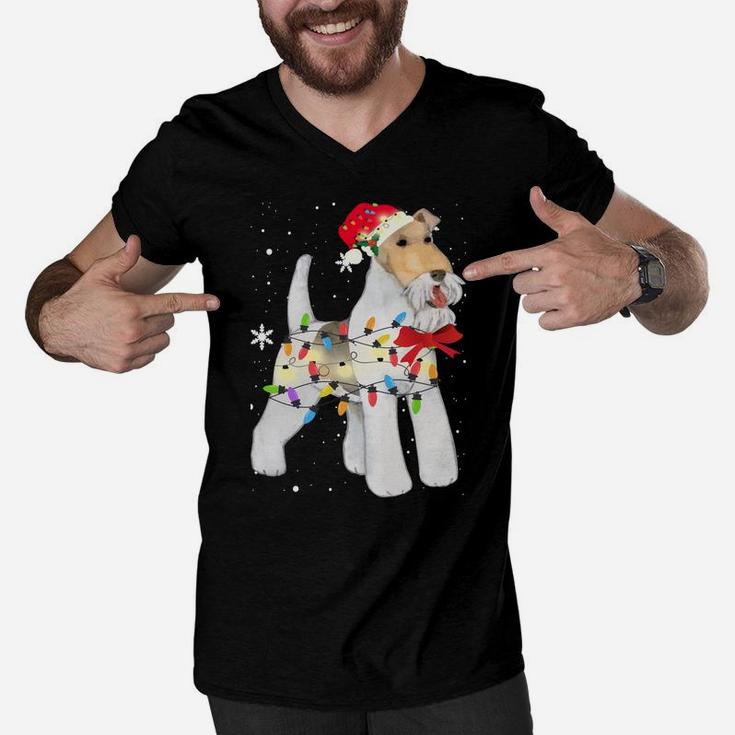 Wire Hair Fox Terrier Dog Christmas Light Xmas Mom Dad Gifts Sweatshirt Men V-Neck Tshirt