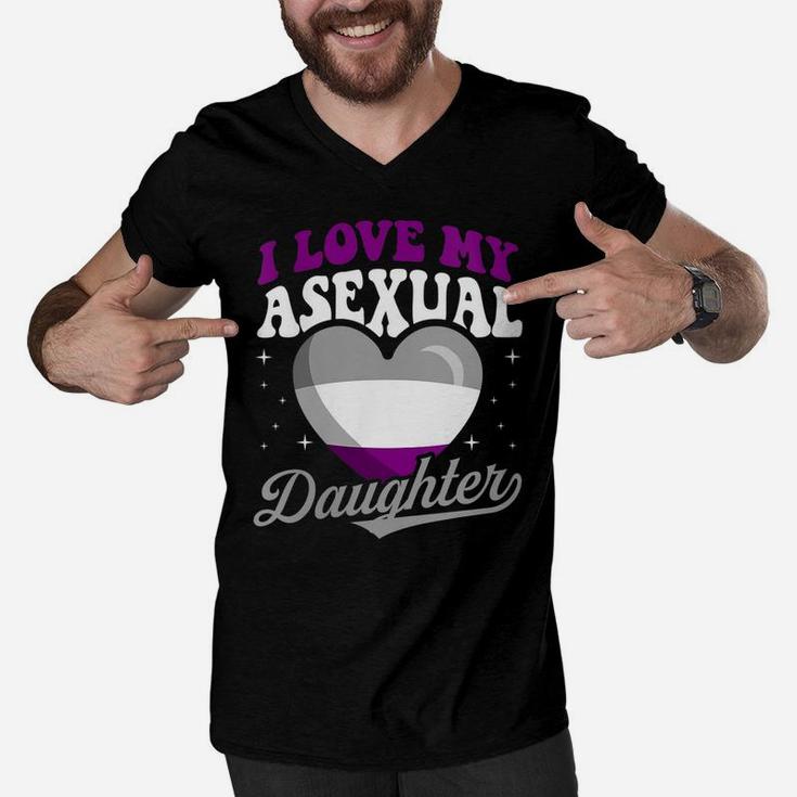 Womens I Love My Asexual Daughter Pride Month Proud Mom Dad Men V-Neck Tshirt