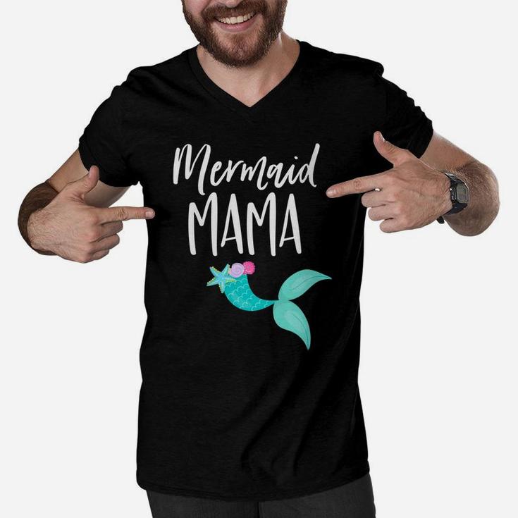 Womens Mom Birthday Party Outfit Dad Mommy Girl Mermaid Mama Men V-Neck Tshirt