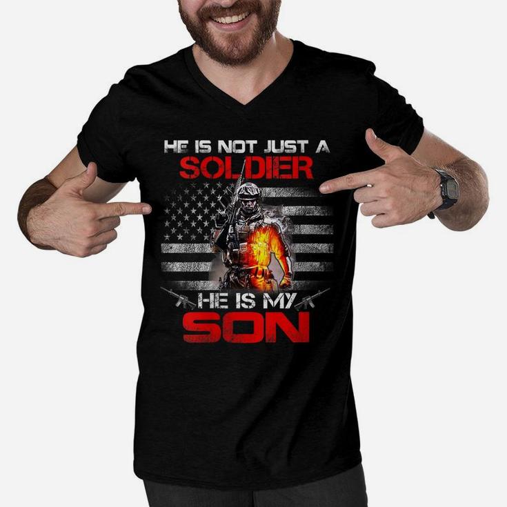 Womens My Son Is A Soldier Proud Army Dad Mom Tshirt Gift Men V-Neck Tshirt
