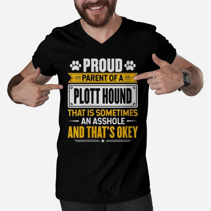 Womens Proud Parent Of A Plott Hound Funny Dog Owner Mom & Dad Men V-Neck Tshirt