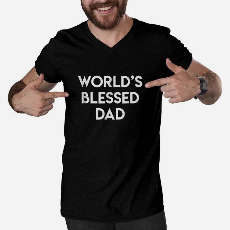 Worlds Best Dad Blessed Fathers Day Gift Men V-Neck Tshirt
