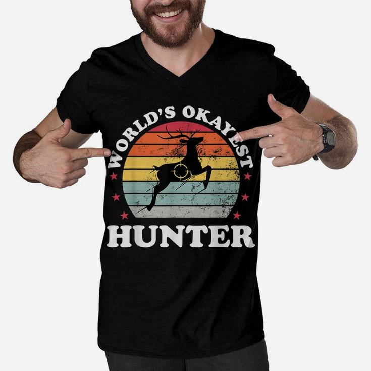 Worlds Okayest Hunter Deer Bow Hunting Funny Dad Mens Gift Men V-Neck Tshirt