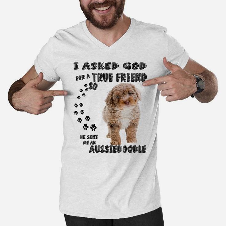 Aussiedoodle Quote Mom, Aussiepoo Dad, Cute Aussiepoodle Dog Men V-Neck Tshirt