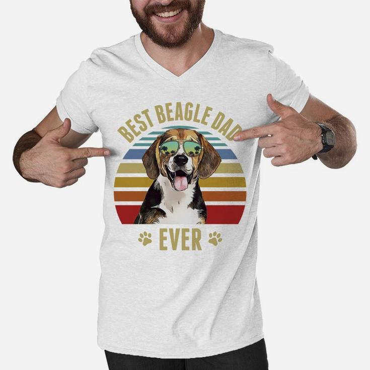 Beagle Best Dog Dad Ever Retro Sunset Beach Vibe Sweatshirt Men V-Neck Tshirt