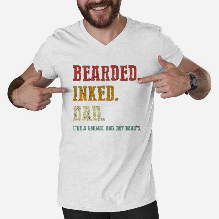 Bearded Inked Dad Like A Normal Dad But Men V-Neck Tshirt