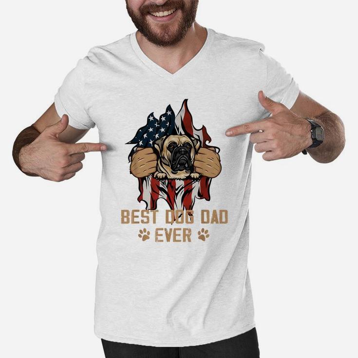 Best Dog Dad Ever Bull Mastiff Dog American Flag Men V-Neck Tshirt