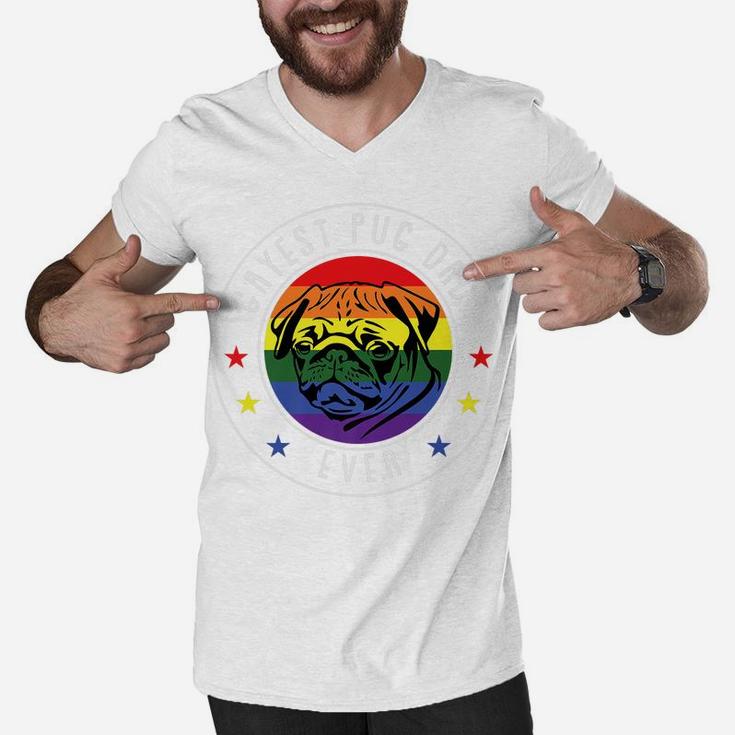 Best Pug Dad Ever Lgbt-Q Gay Pride Flag Dog Lover Ally Men V-Neck Tshirt