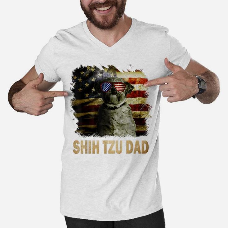 Best Shih Tzu Dad Ever American Flag 4Th Of July Dog Lover Men V-Neck Tshirt