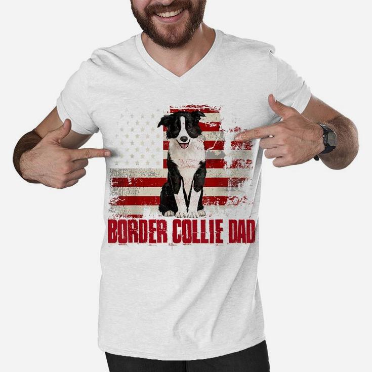 Border Collie Dad American Flag 4Th Of July Dog Lovers Men V-Neck Tshirt