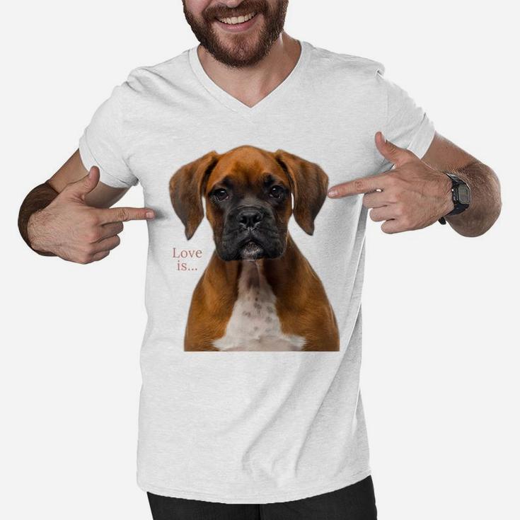 Boxer Dog Shirt Dog Mom Dad Love Is Puppy Pet Women Men Kids Men V-Neck Tshirt
