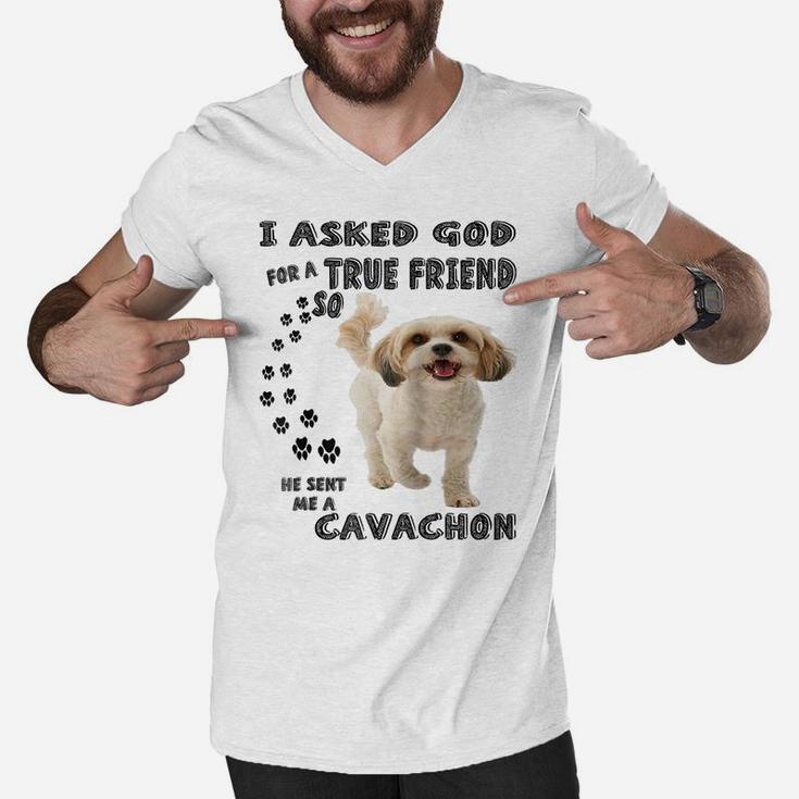 Cavachon Quote Mom, Cavashon Dad Print, Cavalier Bichon Dog Raglan Baseball Tee Men V-Neck Tshirt