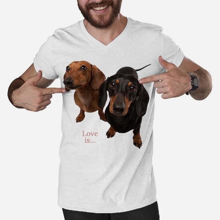 Dachshund Shirt Weiner Dog Mom Dad Love Doxie Puppy Cute Tee Men V-Neck Tshirt