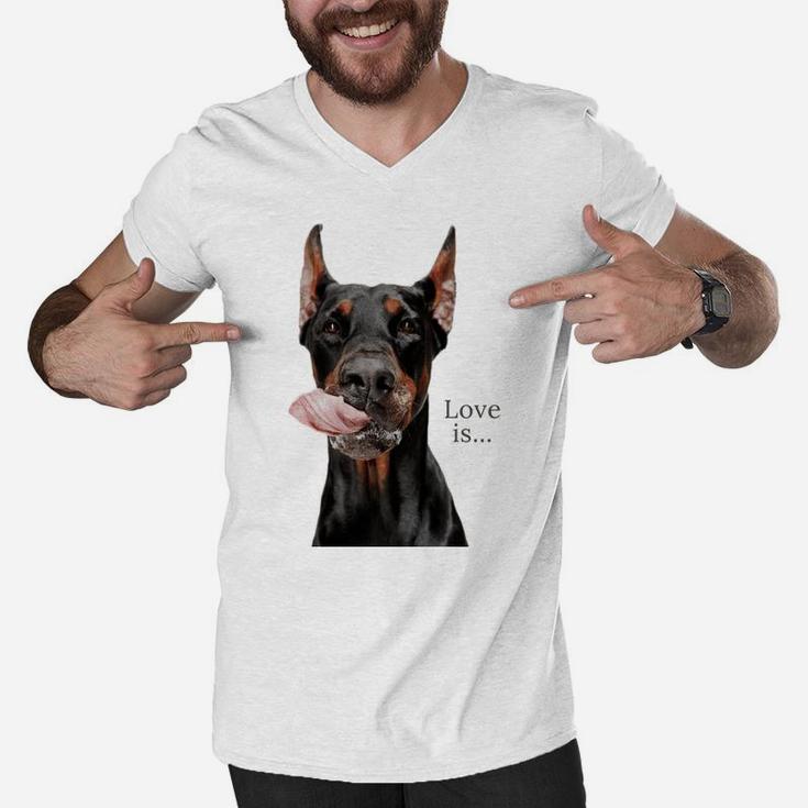 Doberman Shirt Doberman Pinscher Dog Mom Dad Love Pet Puppy Men V-Neck Tshirt