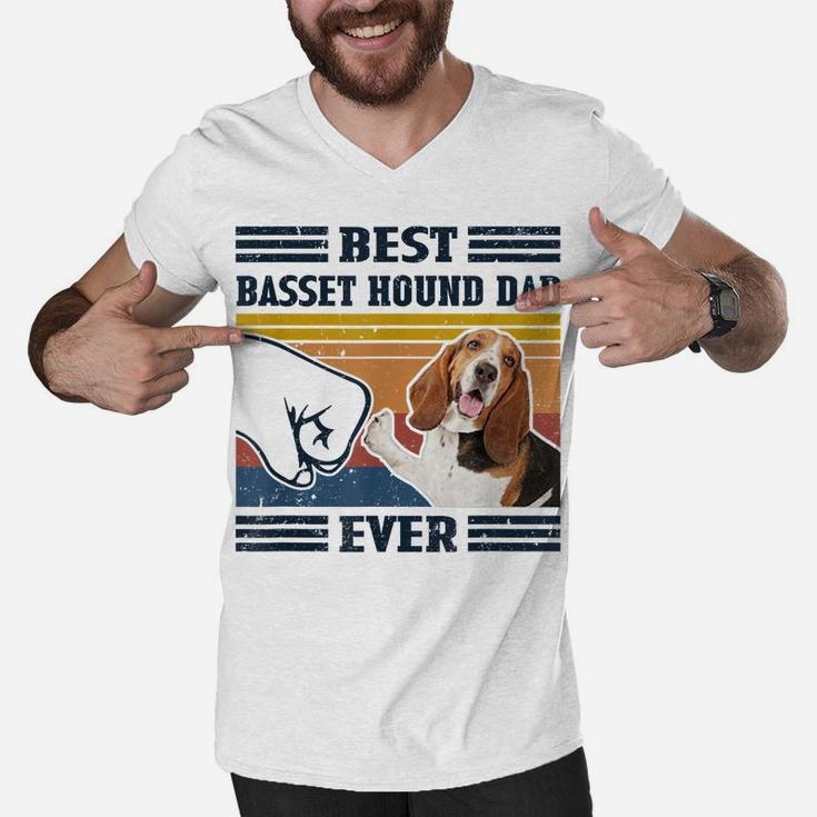 Dog Vintage Best Basset Hound Dad Dad Ever Father's Day Men V-Neck Tshirt
