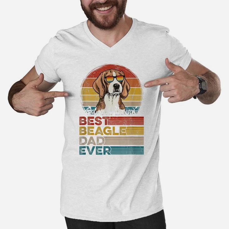 Dog Vintage Best Beagle Dad Ever Fathers Day Puppy Dog Dad Men V-Neck Tshirt