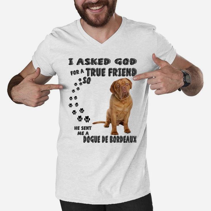 Dogue De Bordeaux Quote Mom Dad Print, French Mastiff Dog Men V-Neck Tshirt