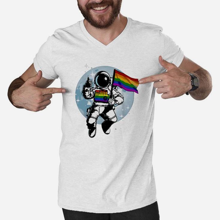 Gay Pride Flag LGBT Month Astronaut  Men V-Neck Tshirt