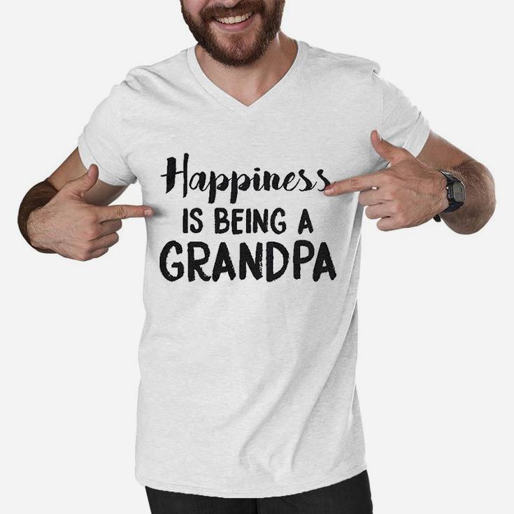 Happiness Is Being A Grandpa Funny Papa Family Graphic Fathers Day Men V-Neck Tshirt