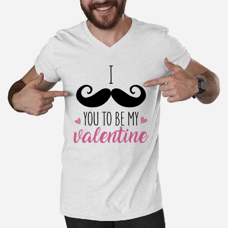 I Mustache You To Be My Valentine Pink Happy Valentines Day Men V-Neck Tshirt